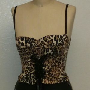 Vintage Lycra Bustier Sexy Look Leopard Top Sz S